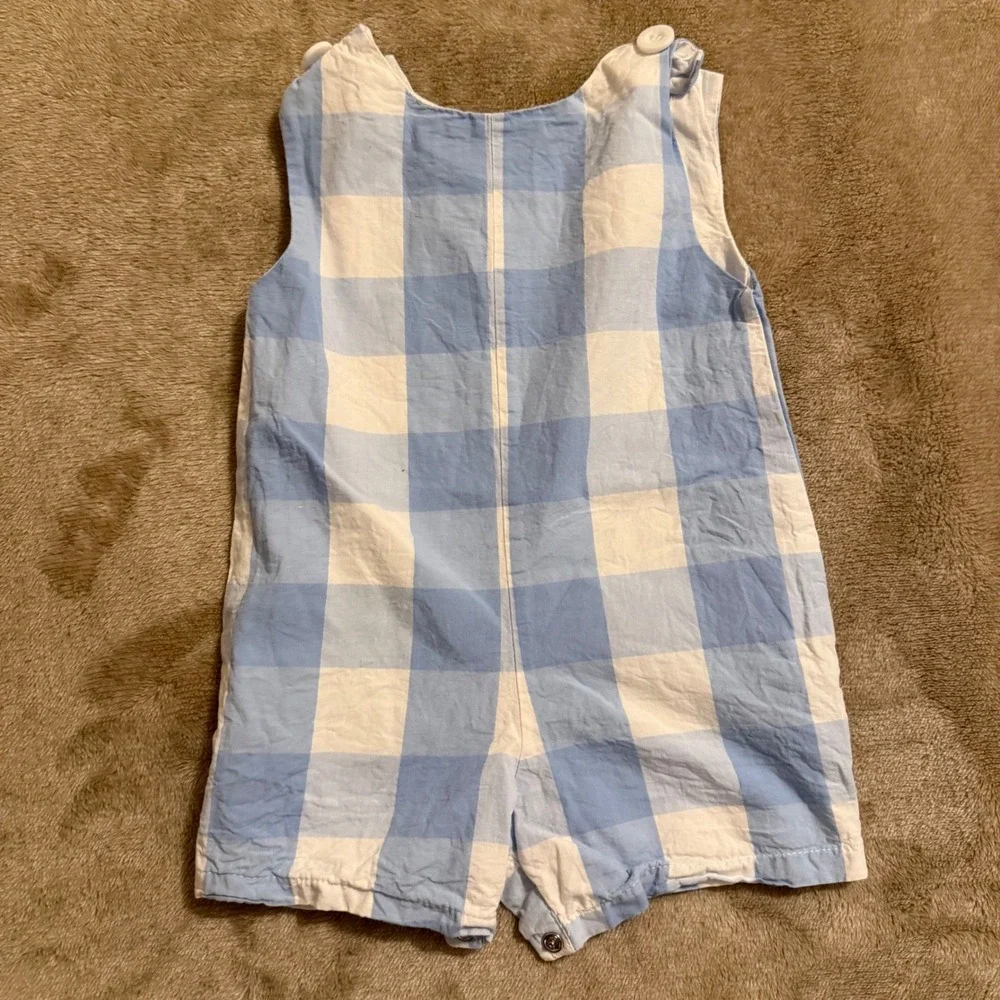 Lil Cactus Baby Boys Blue Gingham Cotton Romper One Piece Snap Bottom 3-6M